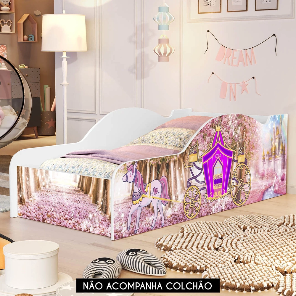 Cama Solteiro Infantil 188x88cm Personagens Carruagem Rosa Z53 - Mpozenato