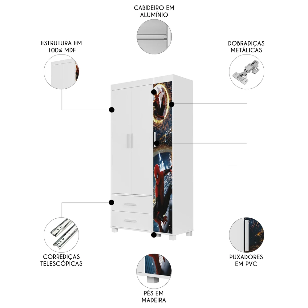 Guarda Roupa Infantil 89cm Com 3 Portas Herói Aranha Z53    - Mpozenato