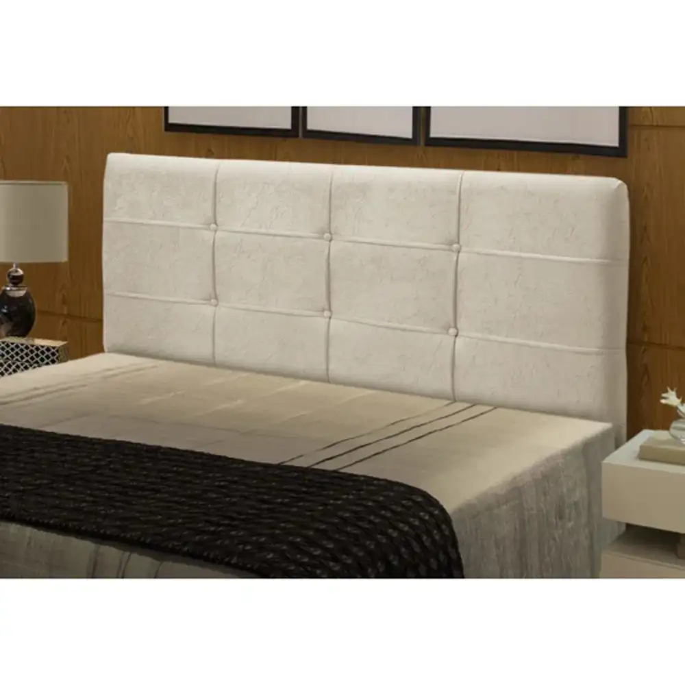 Cabeceira Casal Cama Box 140cm London Veludo Bege - JS Móveis