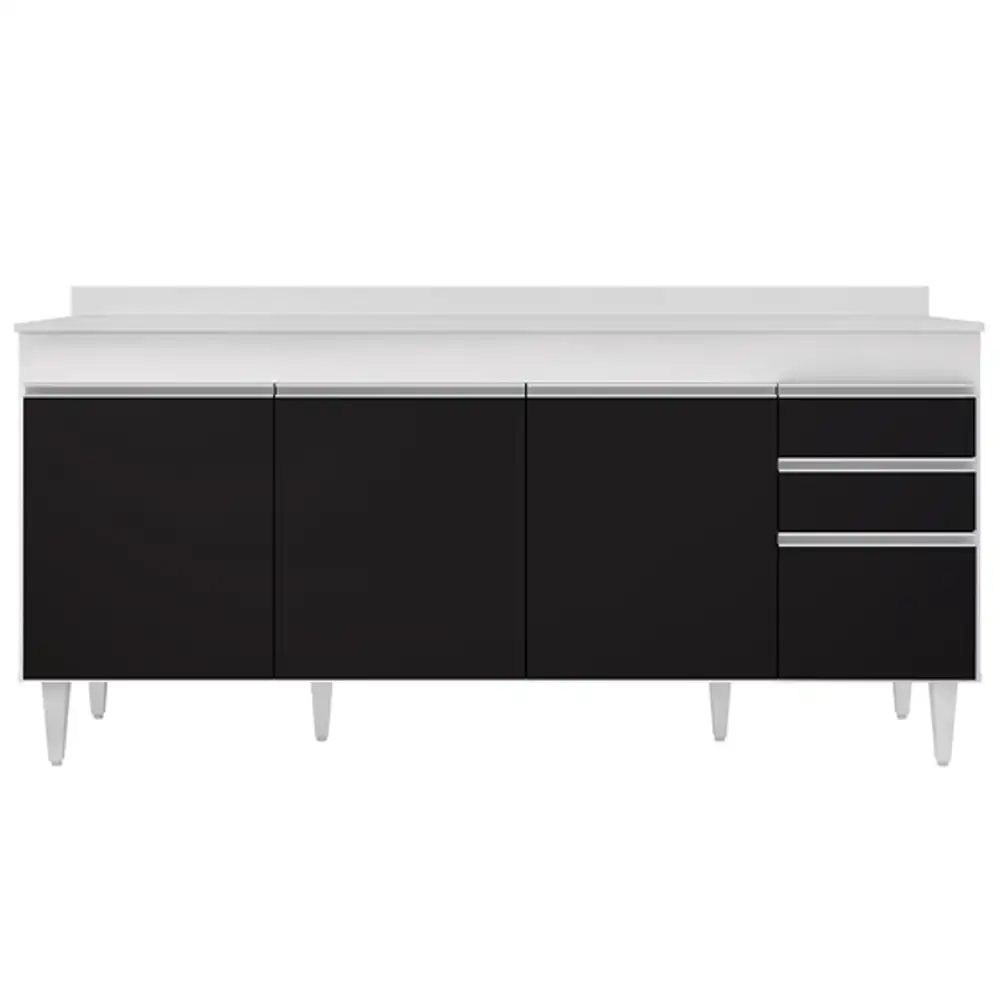 Balcão Gabinete 180cm com Tampo Dallas Branco/Preto - Lumil