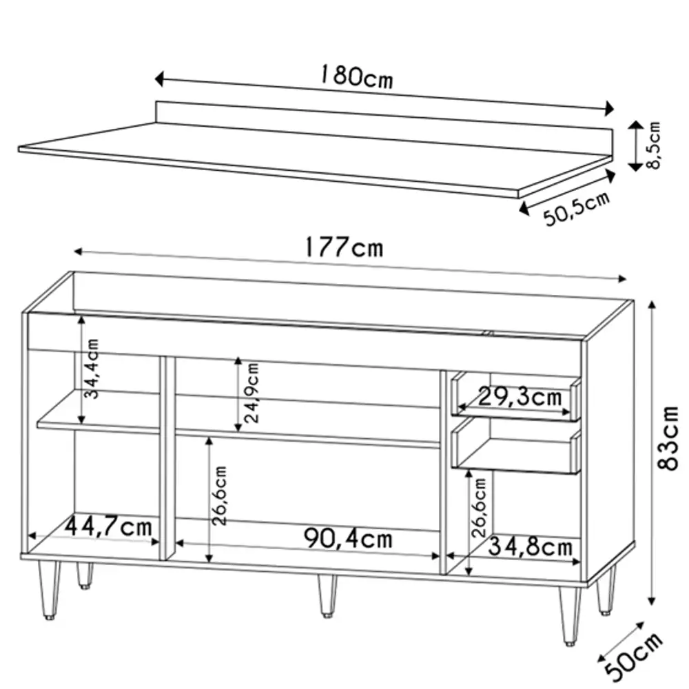 Balcão Gabinete 180cm com Tampo Dallas Branco/Preto - Lumil