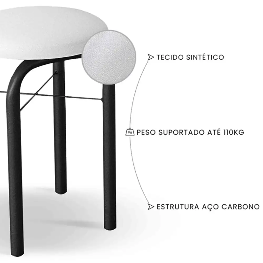 Kit 2 Banquetas Baixas para Cozinha em Aço Manu Sintético I01 Preto/Branco - Mpozenato