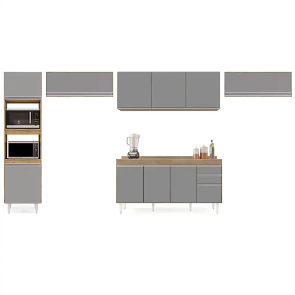 Armário de Cozinha Modulada 5 Peças CP14 Balcão com Tampo Castanho/Cinza - Lumil