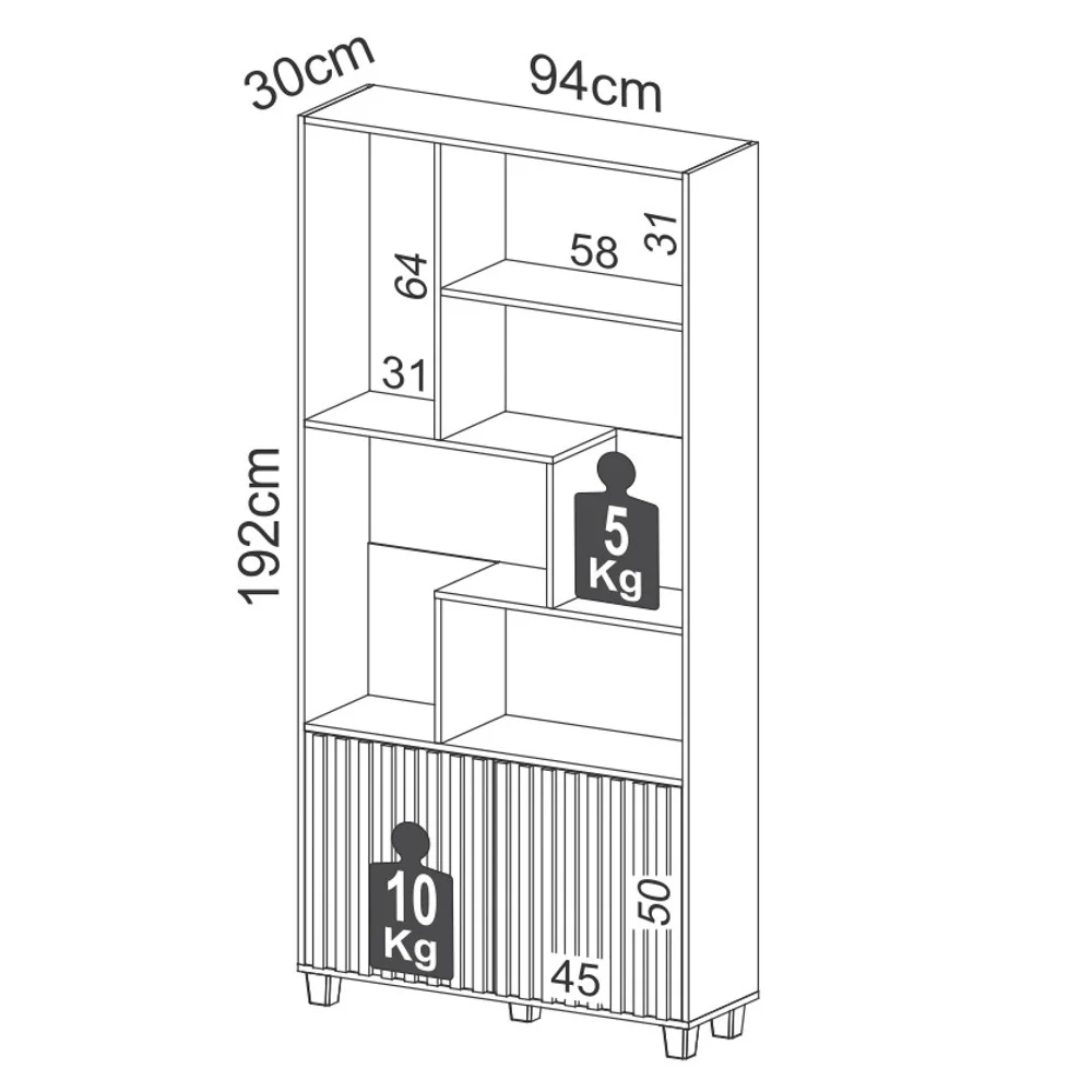 Estante Livreiro 2 Portas Ripadas Nessie D01 Preto Fosco/Freijó - Mpozenato