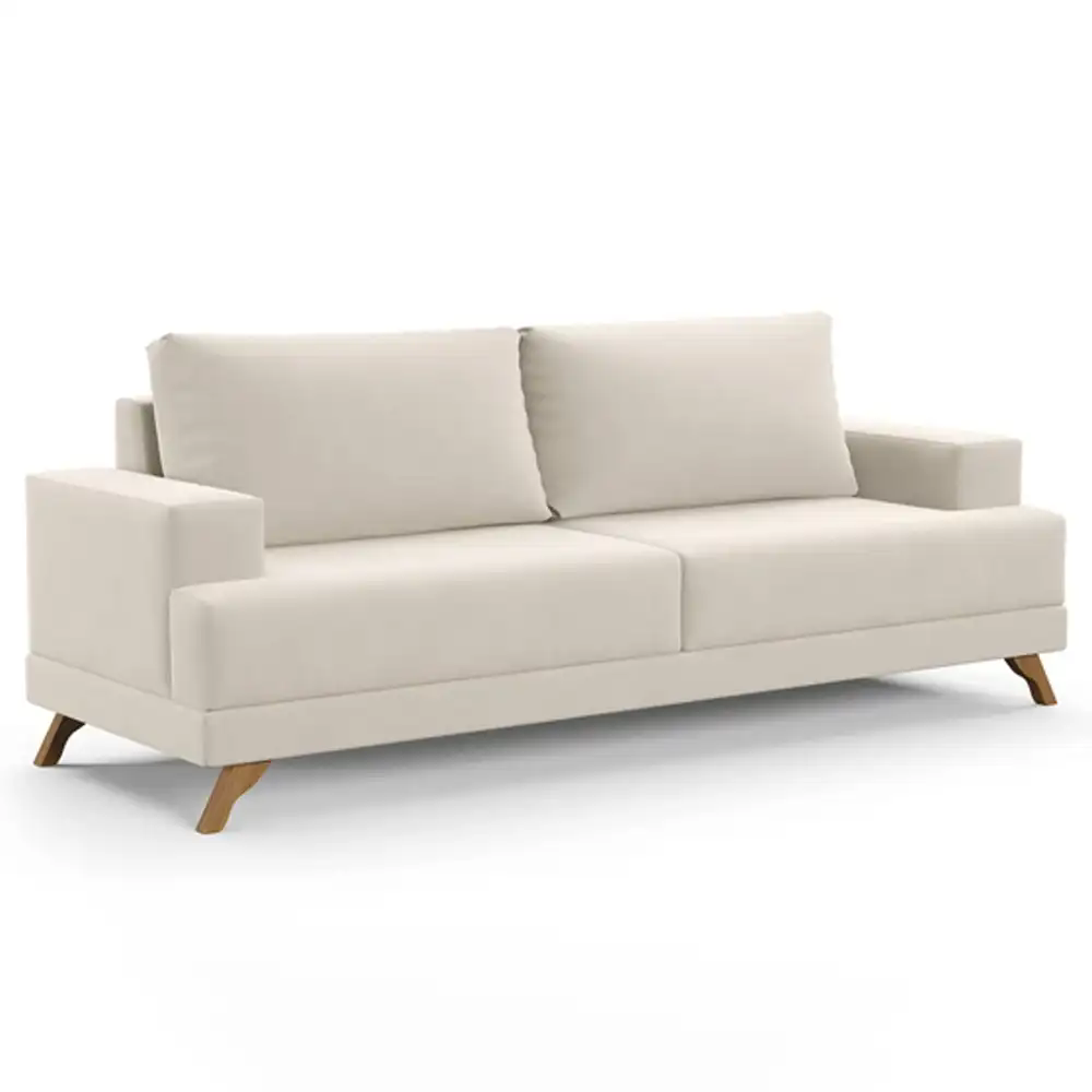 Sofá 3 Lugares 180cm Living Pés Curvos Santi D05 Suede Bege - Mpozenato