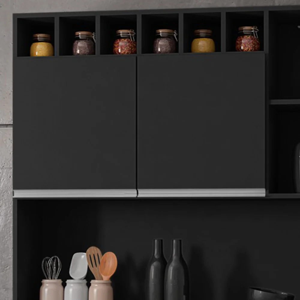 Kit Cozinha Compacta 130cm Com 6 Portas 1 Gaveta  Alice Preto Fosco - AJL Móveis