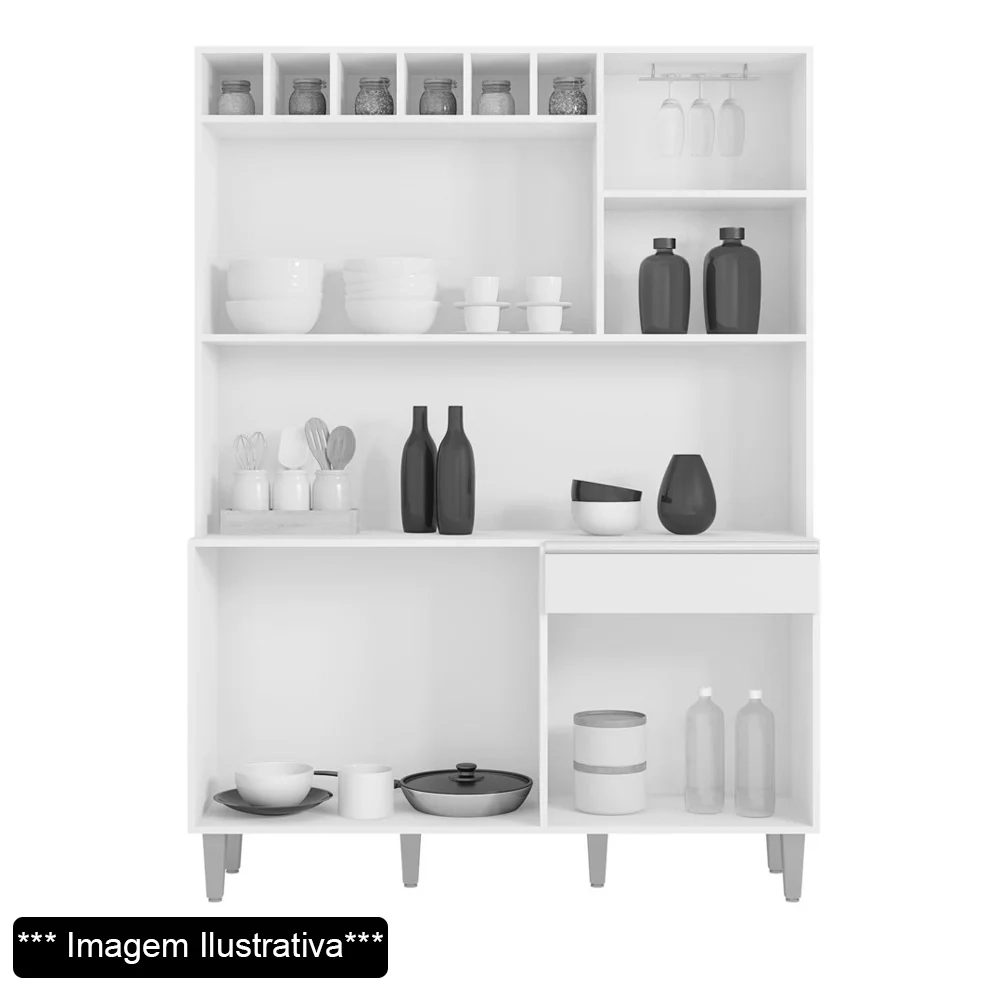 Kit Cozinha Compacta 130cm Com 6 Portas 1 Gaveta  Alice Preto Fosco - AJL Móveis