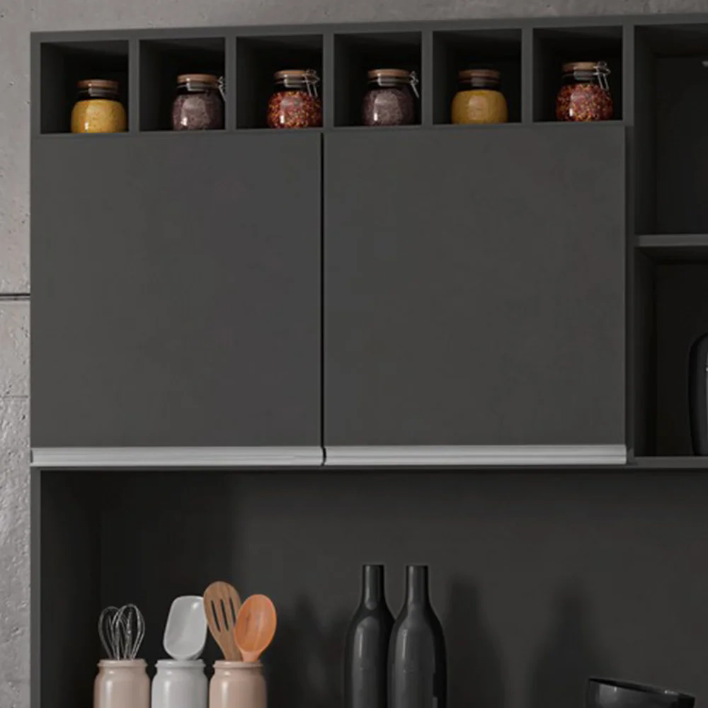 Kit Cozinha Compacta 130cm Com 6 Portas 1 Gaveta  Alice Cinza Escuro - AJL Móveis