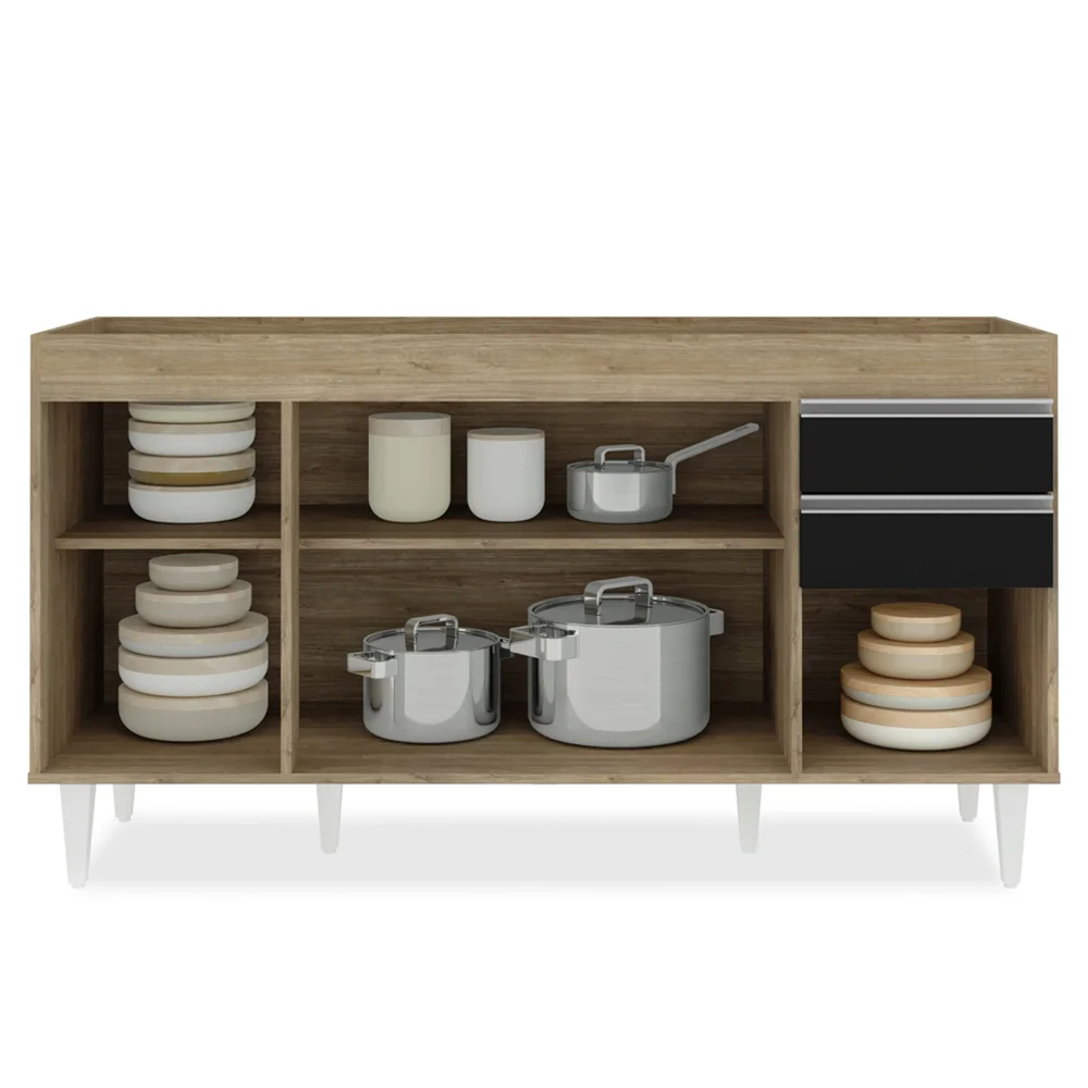 Balcão Gabinete para pia sem Tampo 150cm Marrocos Castanho/Preto - Lumil