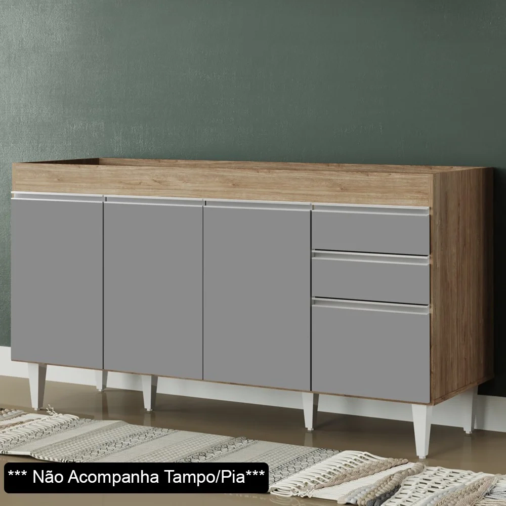 Balcão Gabinete para pia sem Tampo 150cm Marrocos Castanho/Cinza - Lumil