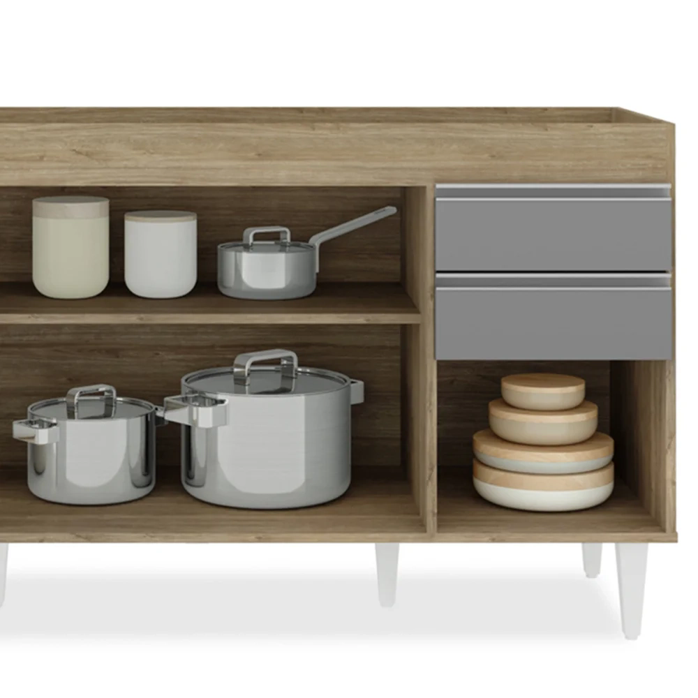 Balcão Gabinete para pia sem Tampo 150cm Marrocos Castanho/Cinza - Lumil