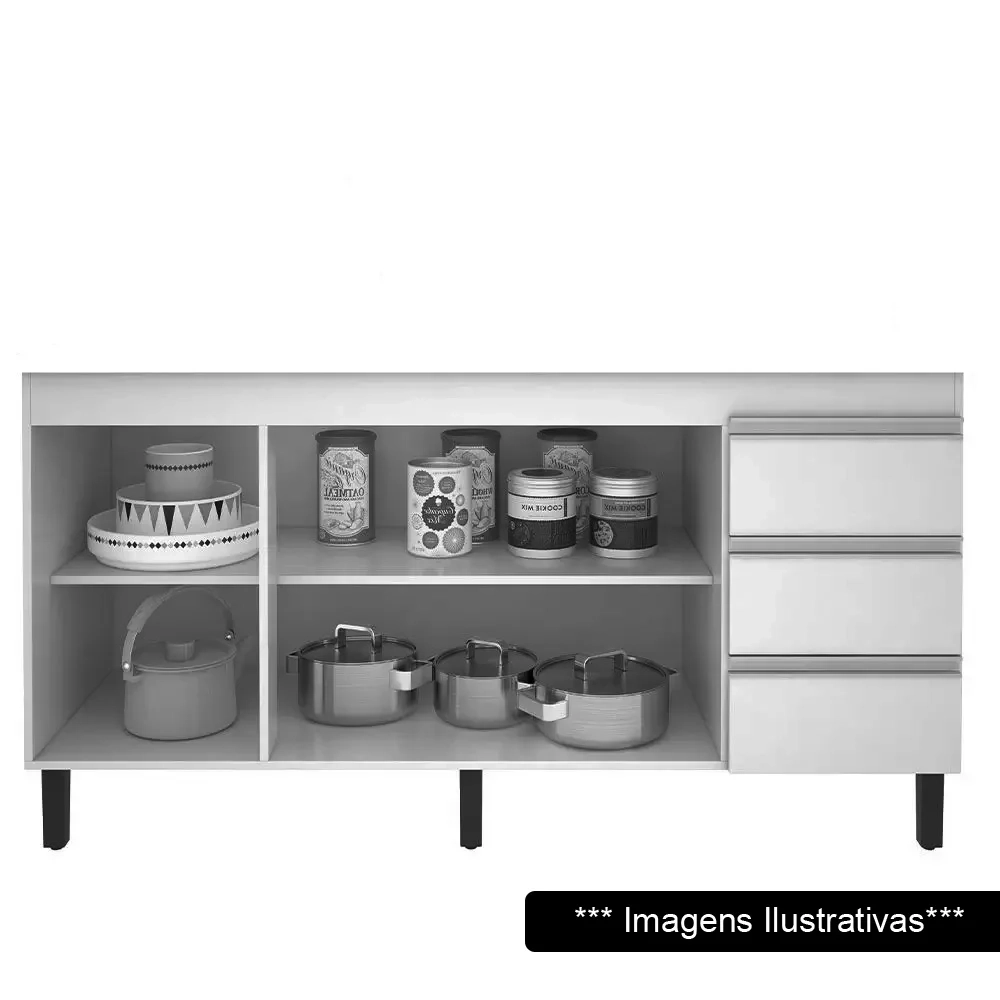 Balcão Gabinete Para Pia 160cm Sem Tampo 3 Portas Karen Z49 Nature/Off White - Mpozenato