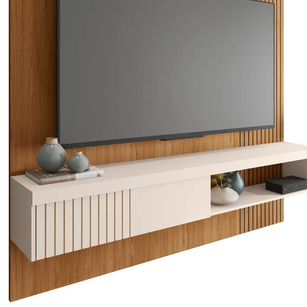 Painel para TV 65 Pol com Bancada Suspensa 180cm Jade Freijó/Off White - Caemmun