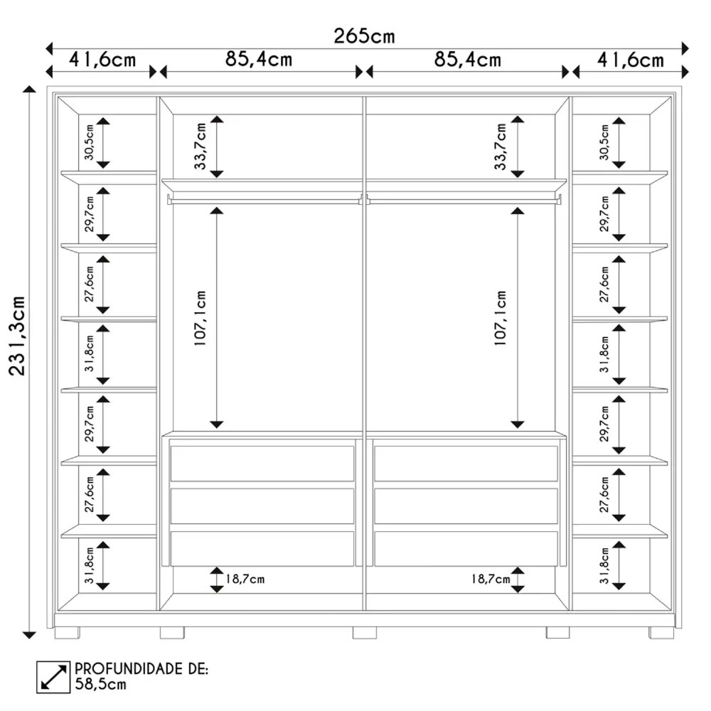 Guarda Roupa Casal 6 Portas Vidro Reflecta Octavius Freijó/Off White - Caemmun