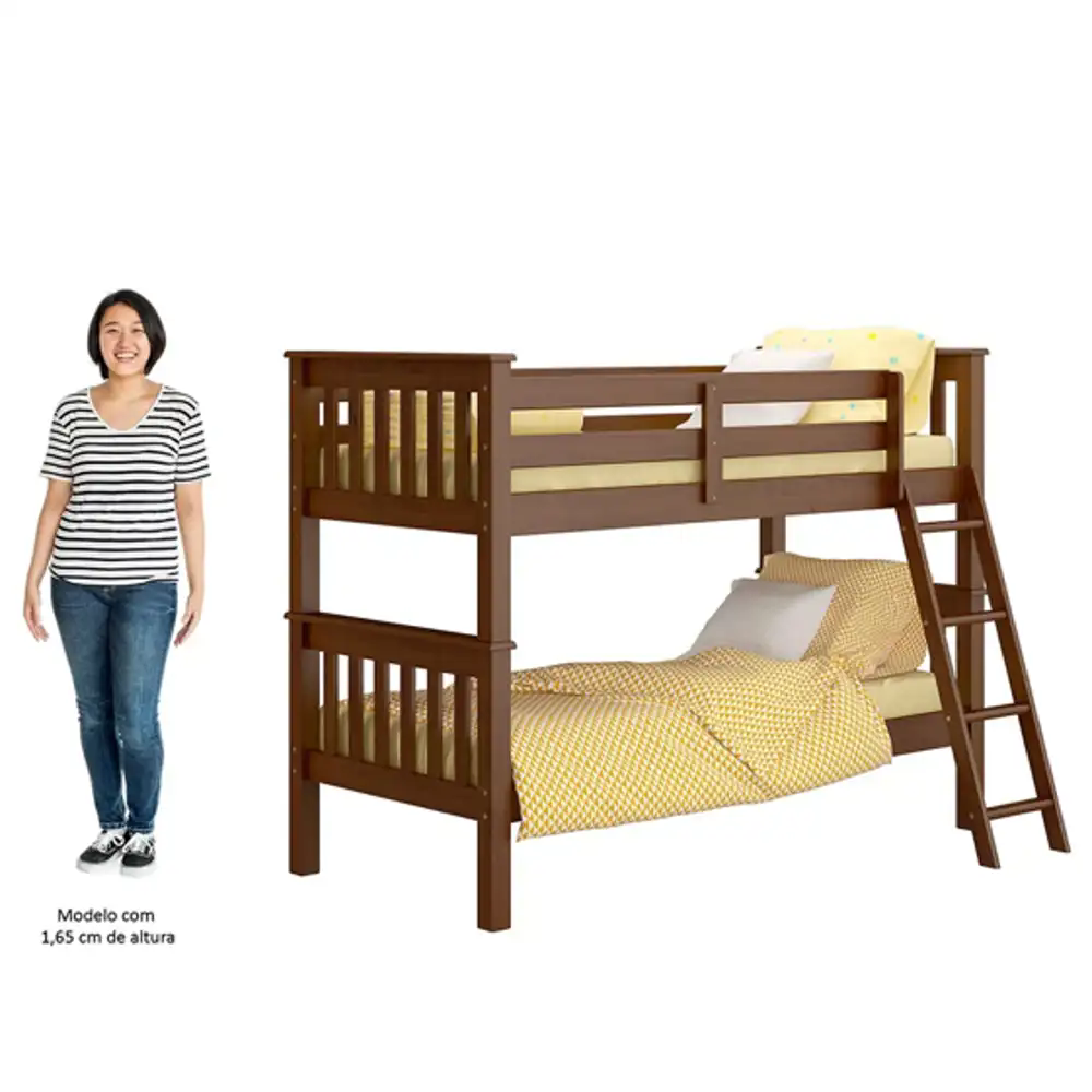 Beliche Solteiro Juvenil com Escada Móvel Joy Z40 Castanho Acetinado - Mpozenato