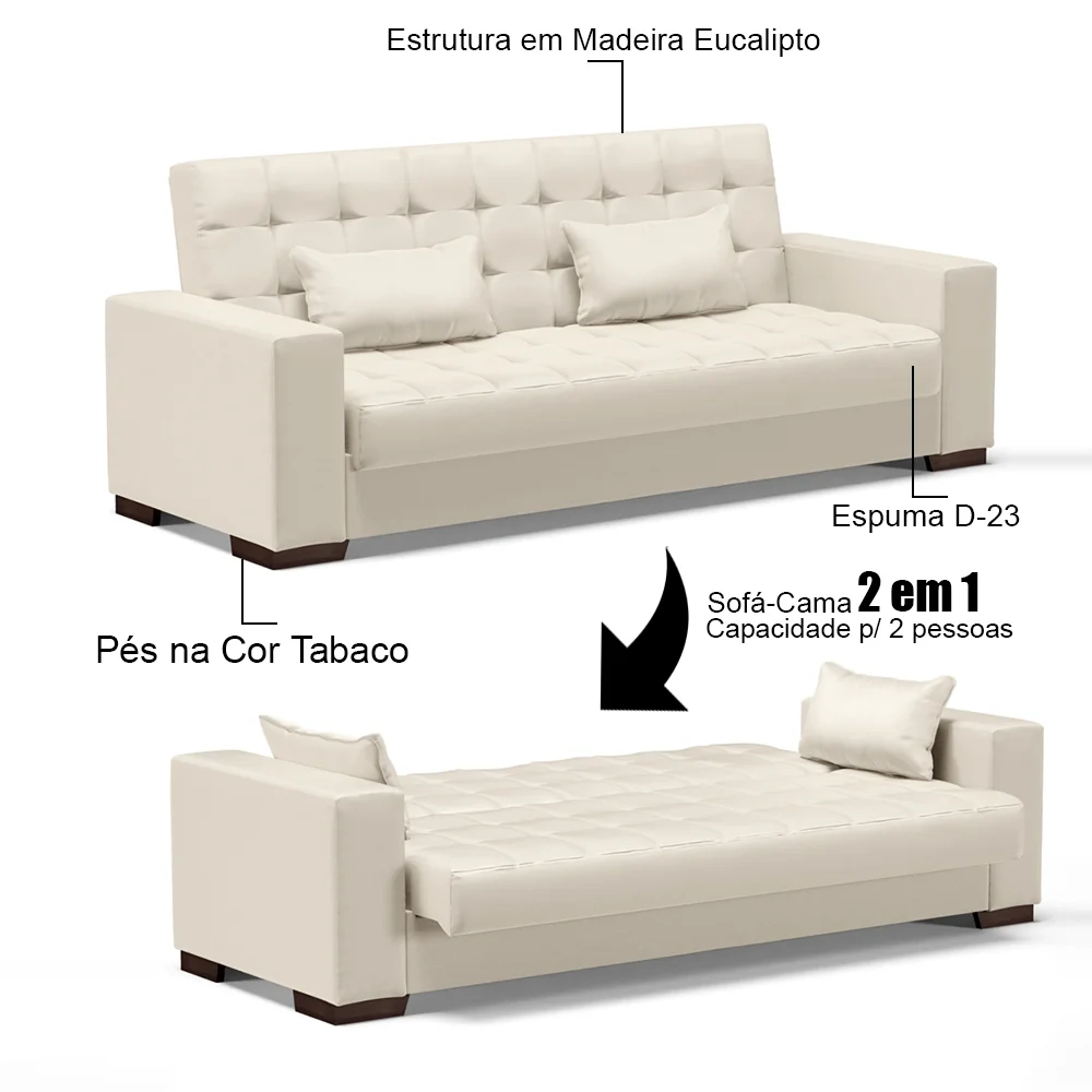 Sofá Cama para Sala de Estar Lisboa Corino Bege - Ibiza