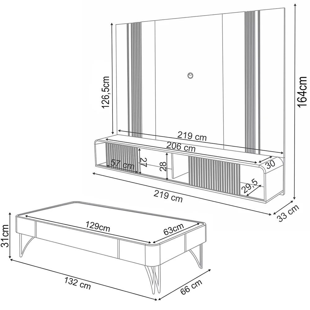 Painel Para TV 85 Pol Vivaz e Mesa de Centro Alane H01 Off White/Cinamomo - Mpozenato