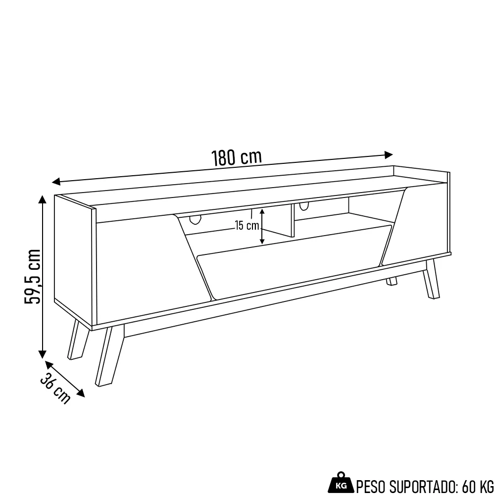Rack Bancada para TV 70 Pol Pés Retrô 180cm Flora B02 Preto/Naturalle - Mpozenato