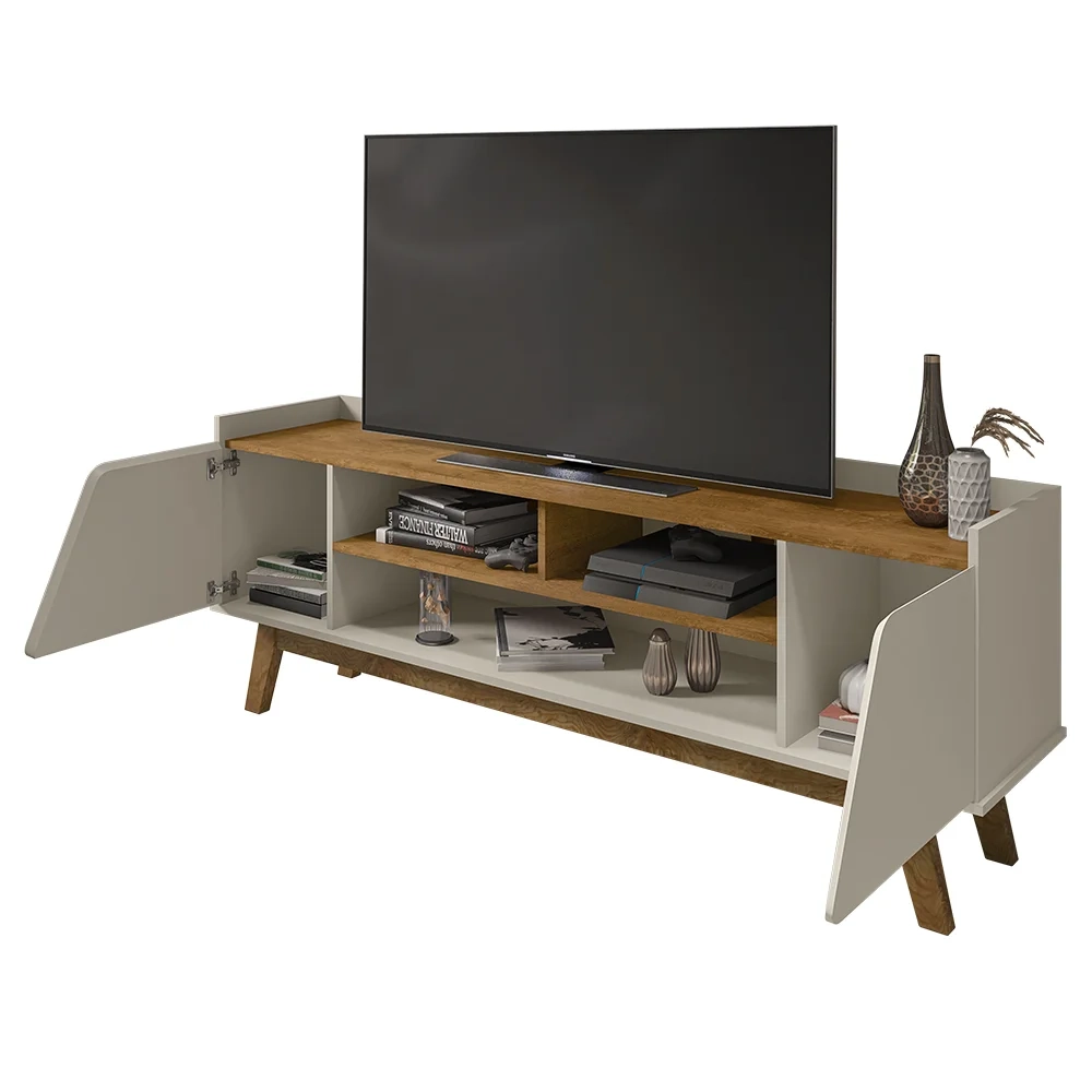 Rack Bancada para TV 65 Pol 160cm Titan B02 Off White/Naturalle - Mpozenato