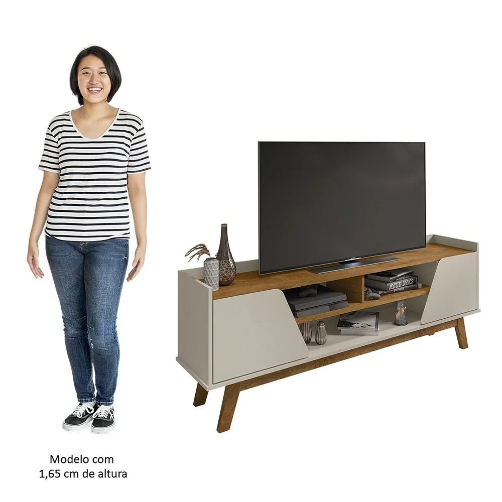 Rack Bancada para TV 65 Pol 160cm Titan B02 Off White/Naturalle - Mpozenato