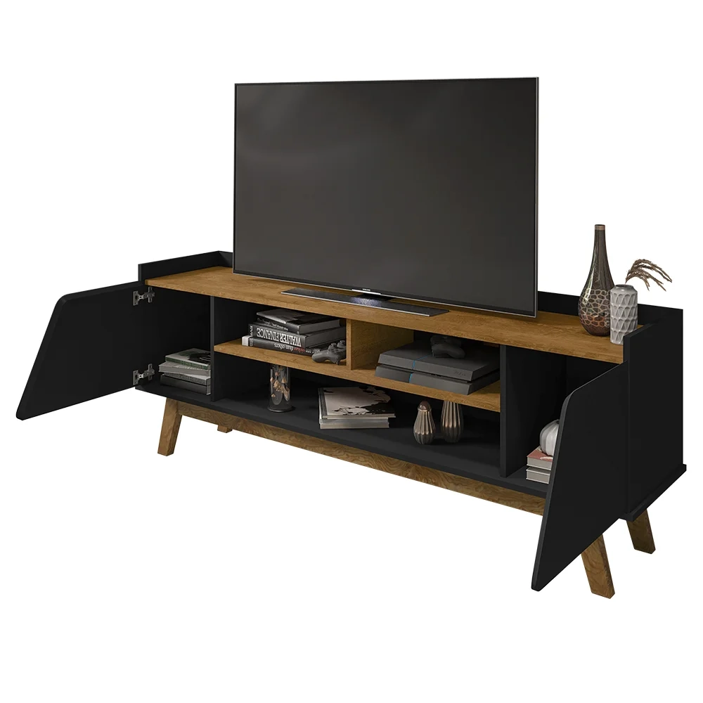 Rack Bancada para TV 65 Pol 160cm Titan B02 Preto Fosco/Naturalle - Mpozenato