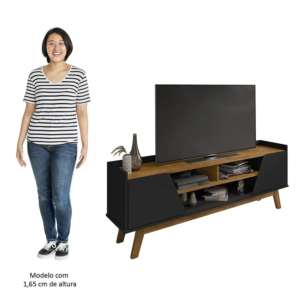 Rack Bancada para TV 65 Pol 160cm Titan B02 Preto Fosco/Naturalle - Mpozenato