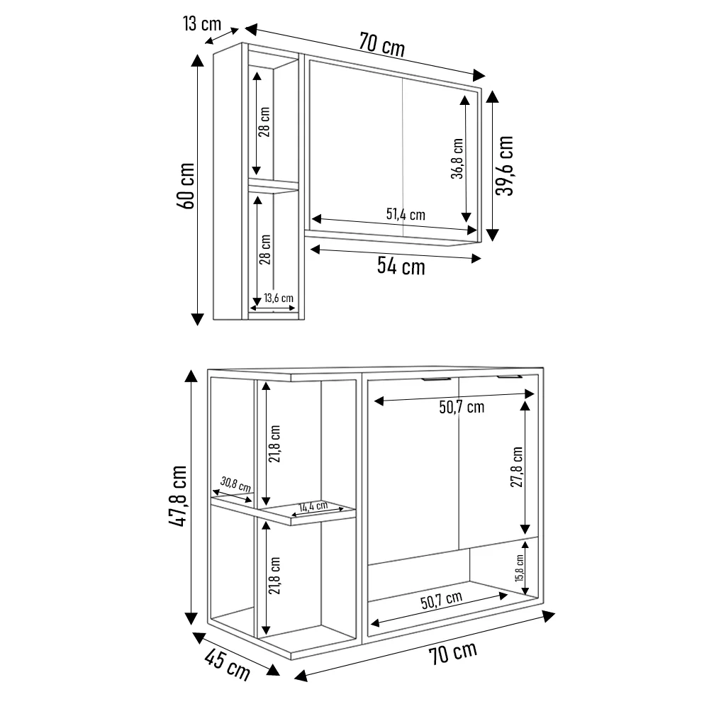Gabinete de Banheiro com Cuba e Espelheira Lizzi B02 Branco/Naturalle - Mpozenato