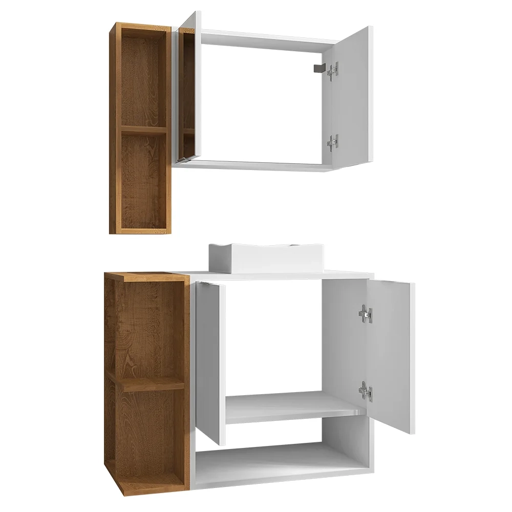 Gabinete de Banheiro com Cuba e Espelheira Lizzi B02 Branco/Naturalle - Mpozenato