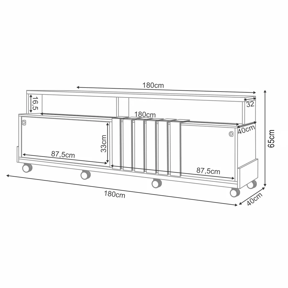 Rack Bancada Para TV 70 Pol Com Rodízios Analu H01 Off White/Cinamomo - Mpozenato