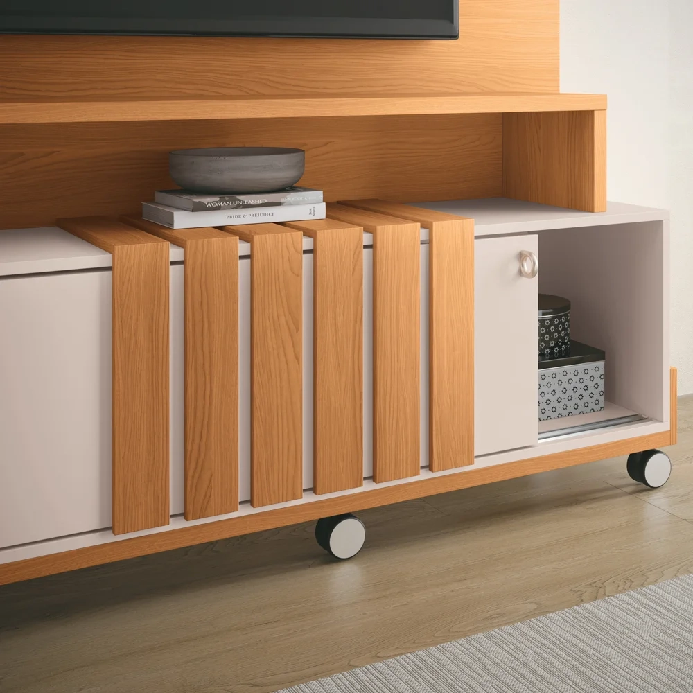 Estante Painel Para TV 65 Pol 180cm 2 Portas Cloe H01 Off White/Cinamomo - Mpozenato