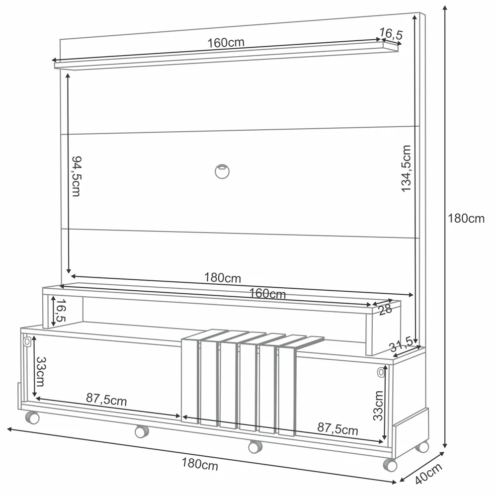 Estante Painel Para TV 65 Pol 180cm 2 Portas Cloe H01 Off White/Cinamomo - Mpozenato