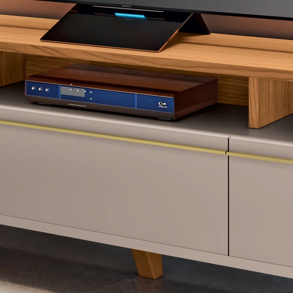 Rack Bancada Para TV 70 Pol 200cm 3 Portas Amago H01 Off White/Cinamomo - Mpozenato