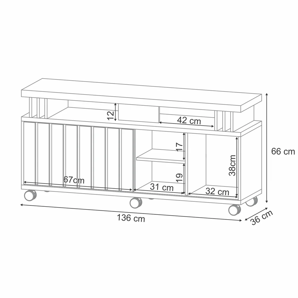 Rack para Sala Bancada de TV 50 Pol. 136cm Briz H01 Off White/Cinamomo - Mpozenato