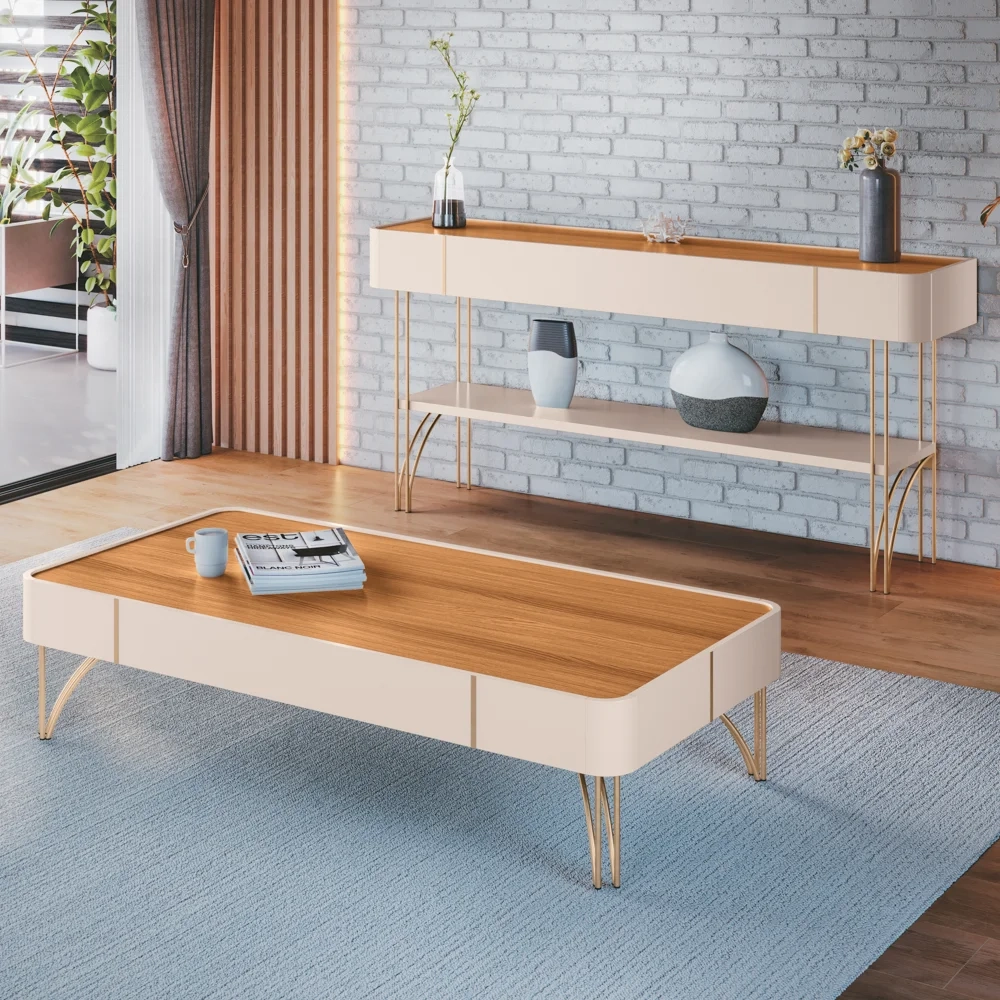 Conjunto Sala de Estar com Cristaleira Agnes H01 Off White/Cinamomo - Mpozenato