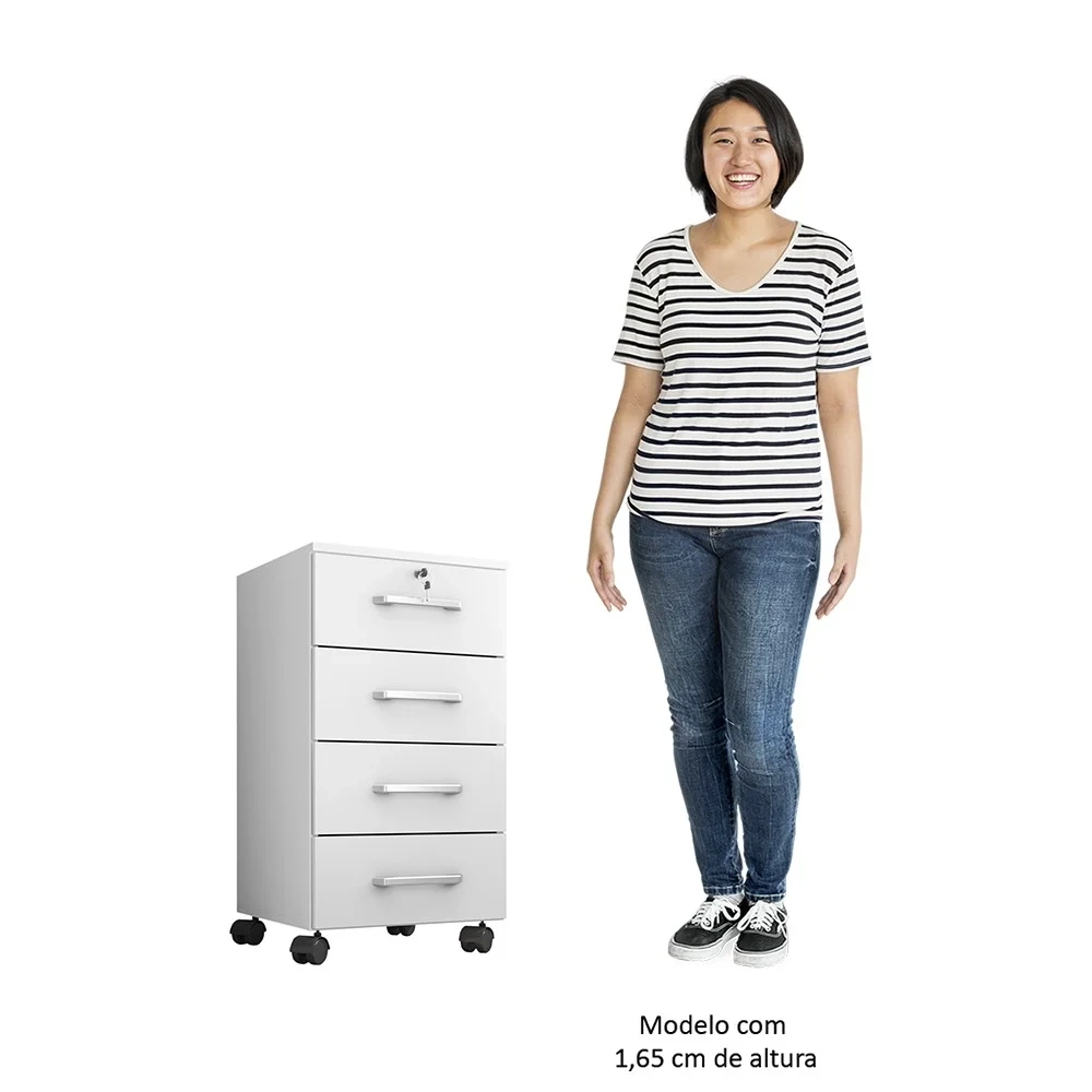 Gaveteiro Escritório 4 gavetas Com Rodízios Kit 2 Gávea Branco Trama - Móveis Leão