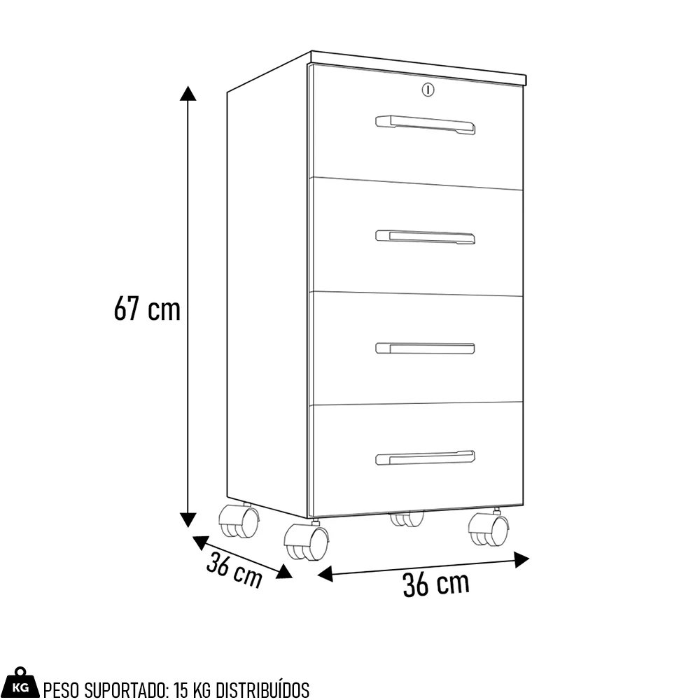 Gaveteiro Escritório 4 gavetas Com Rodízios Kit 2 Gávea Branco Trama - Móveis Leão