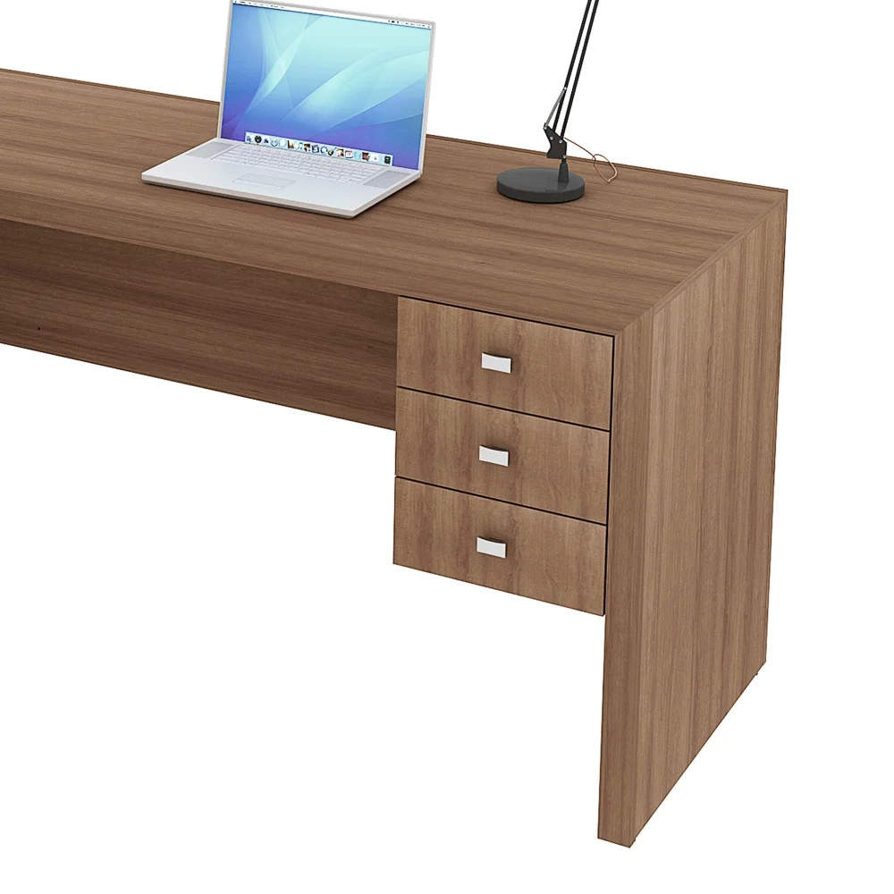 Mesa de Canto Para Escritório 3 Gavetas ME4106 Amêndoa - Tecno Mobili