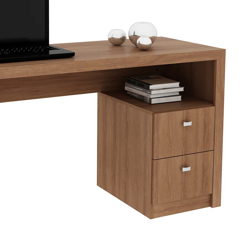 Mesa Para Computador Escrivaninha 2 Gavetas ME4130 Amêndoa - Tecno Mobili
