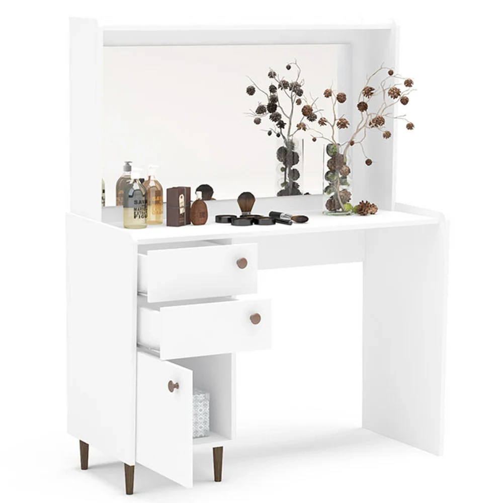 Penteadeira Camarim Com Espelho 3 Gavetas Luisiana Branco - Politorno