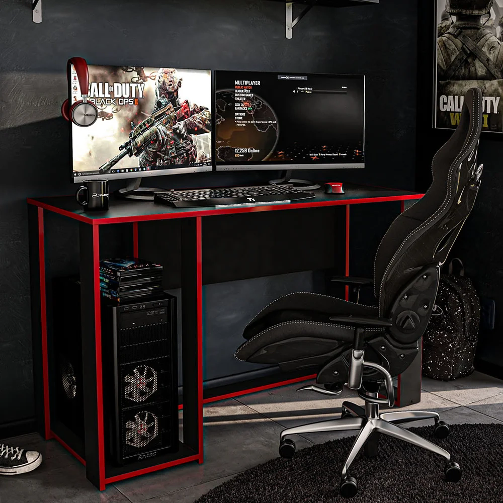 Mesa Para Computador Notebook Desk Game Singapura Preto/Vermelho - Politorno