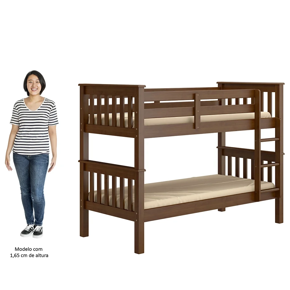 Beliche Solteiro Juvenil com Escada Móvel Bliss Z40 Castanho Acetinado - Mpozenato