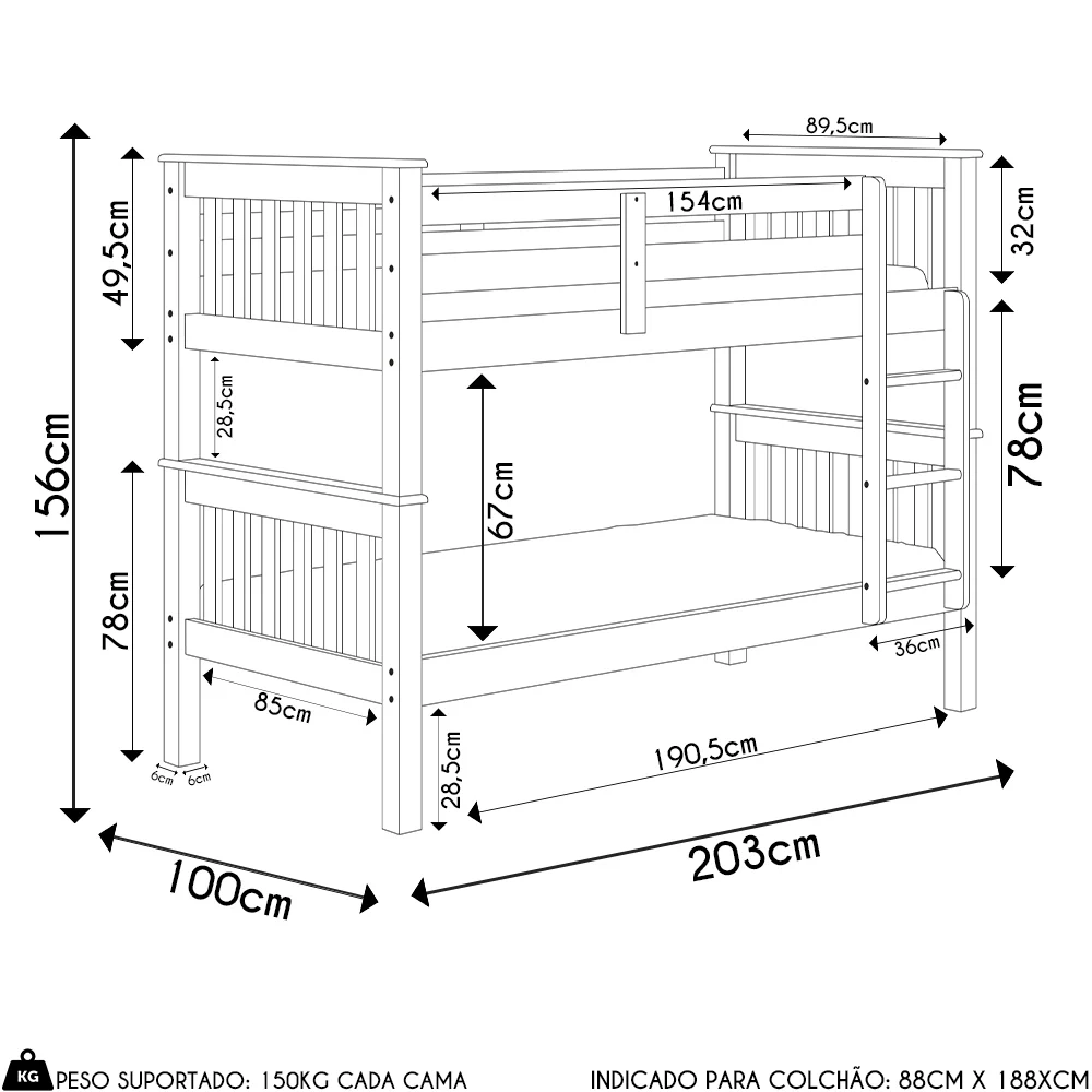 Beliche Solteiro Juvenil com Escada Fixa Bliss Z40 Mel Acetinado - Mpozenato