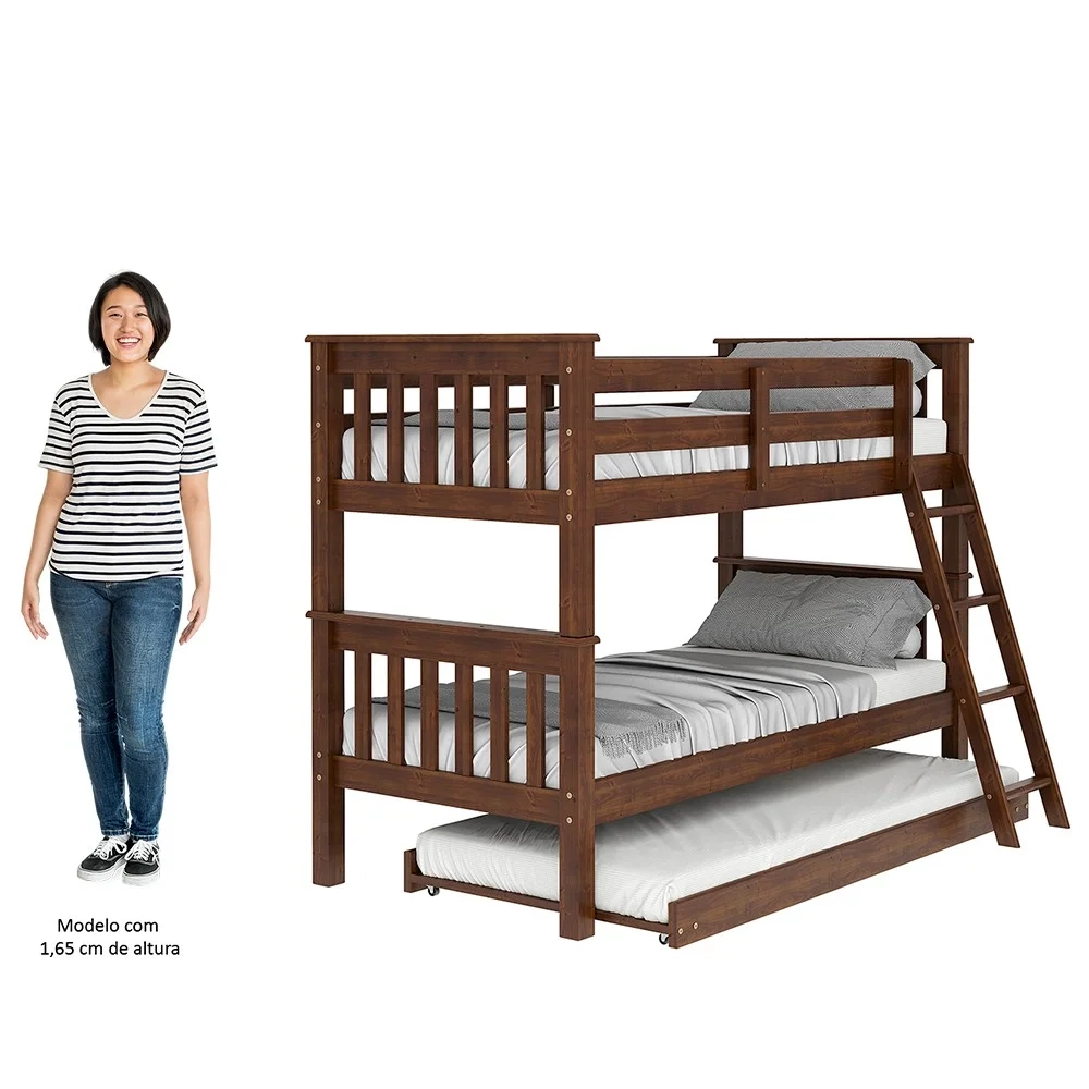 Treliche Solteiro Juvenil com Escada Móvel Joy Z40 Castanho Acetinado - Mpozenato