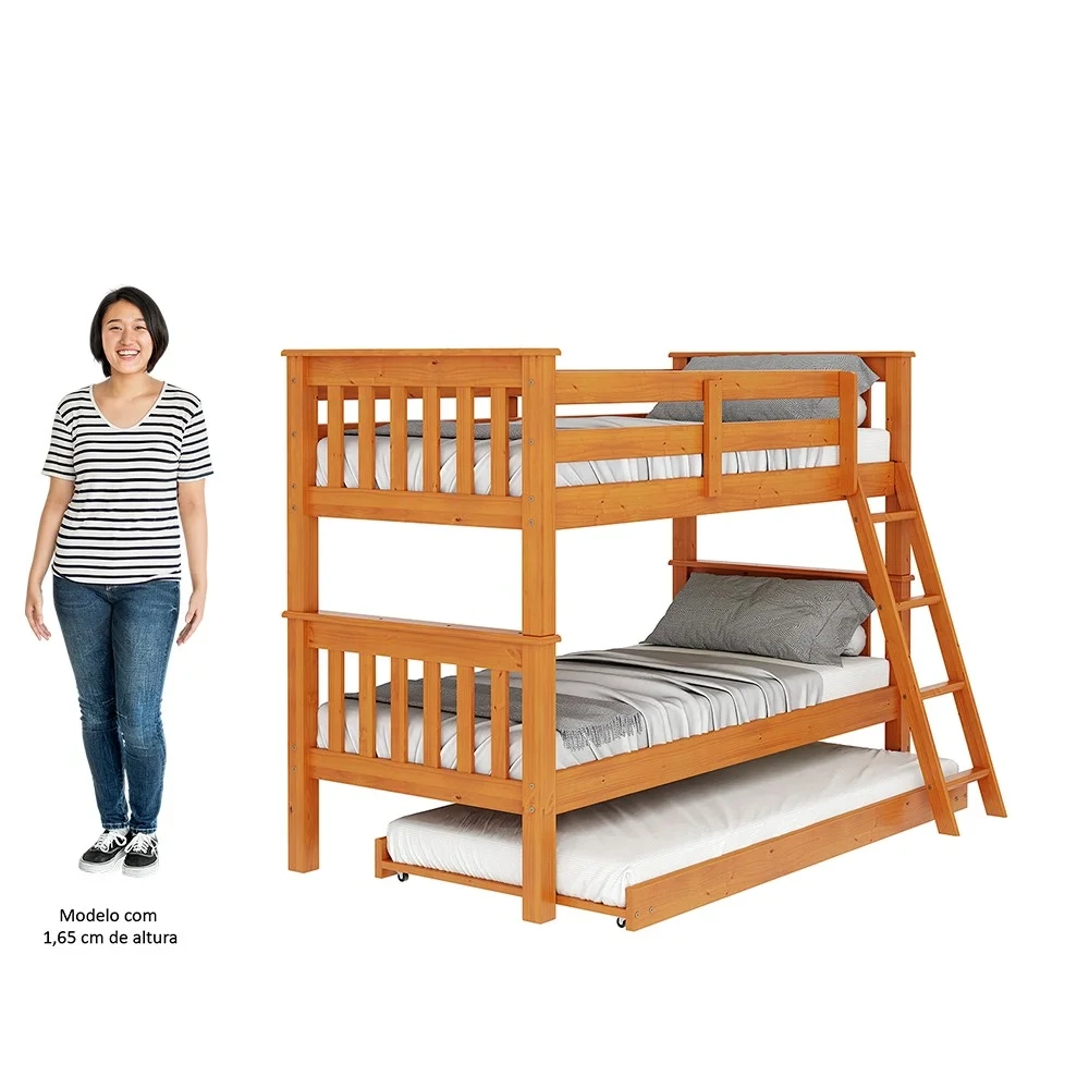 Treliche Solteiro Juvenil com Escada Móvel Joy Z40 Mel Acetinado - Mpozenato