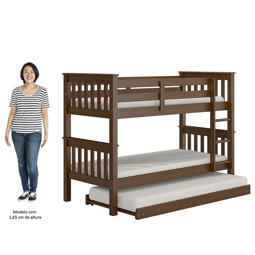 Treliche Solteiro Juvenil com Escada Fixa Bliss Z40 Castanho Acetinado - Mpozenato