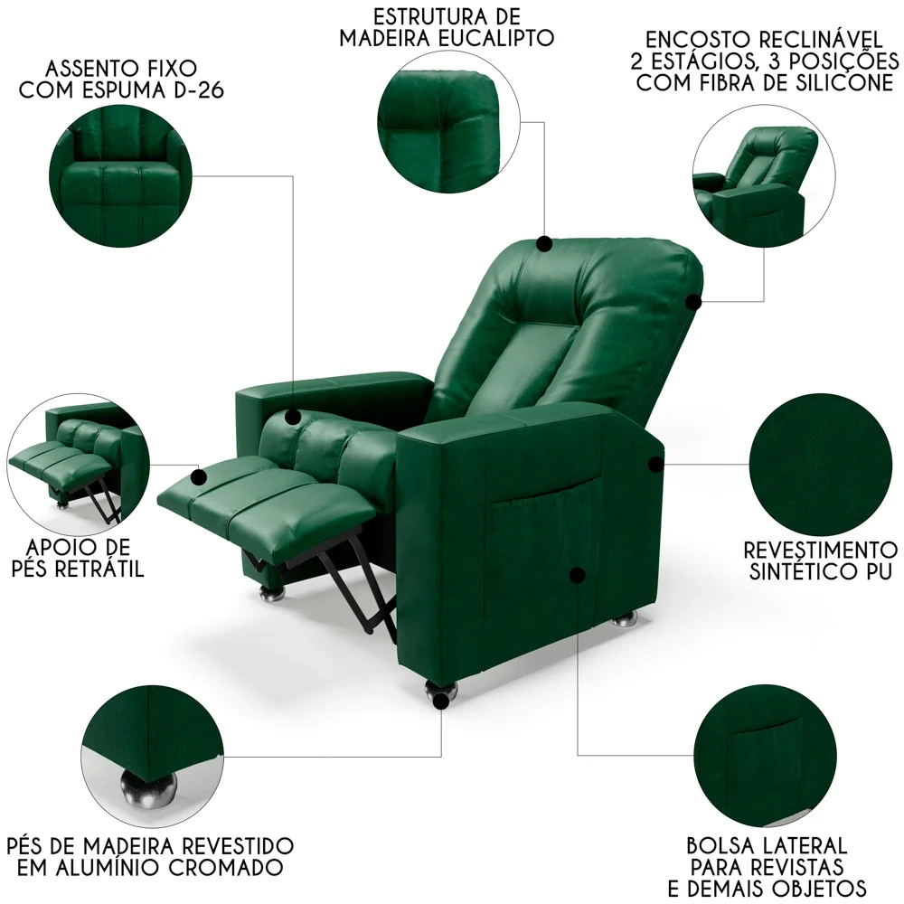 Poltrona do Papai Reclinável Para Cinema Praddo FH9 PU Verde - Mpozenato