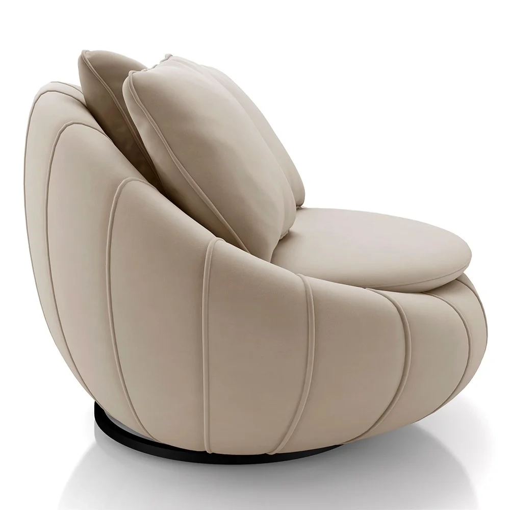 Poltrona Decorativa Redonda Giratória com Almofadas Saphire Z32 Veludo Bege - Mpozenato