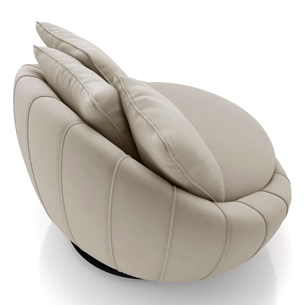 Poltrona Decorativa Redonda Giratória com Almofadas Saphire Z32 Veludo Bege - Mpozenato