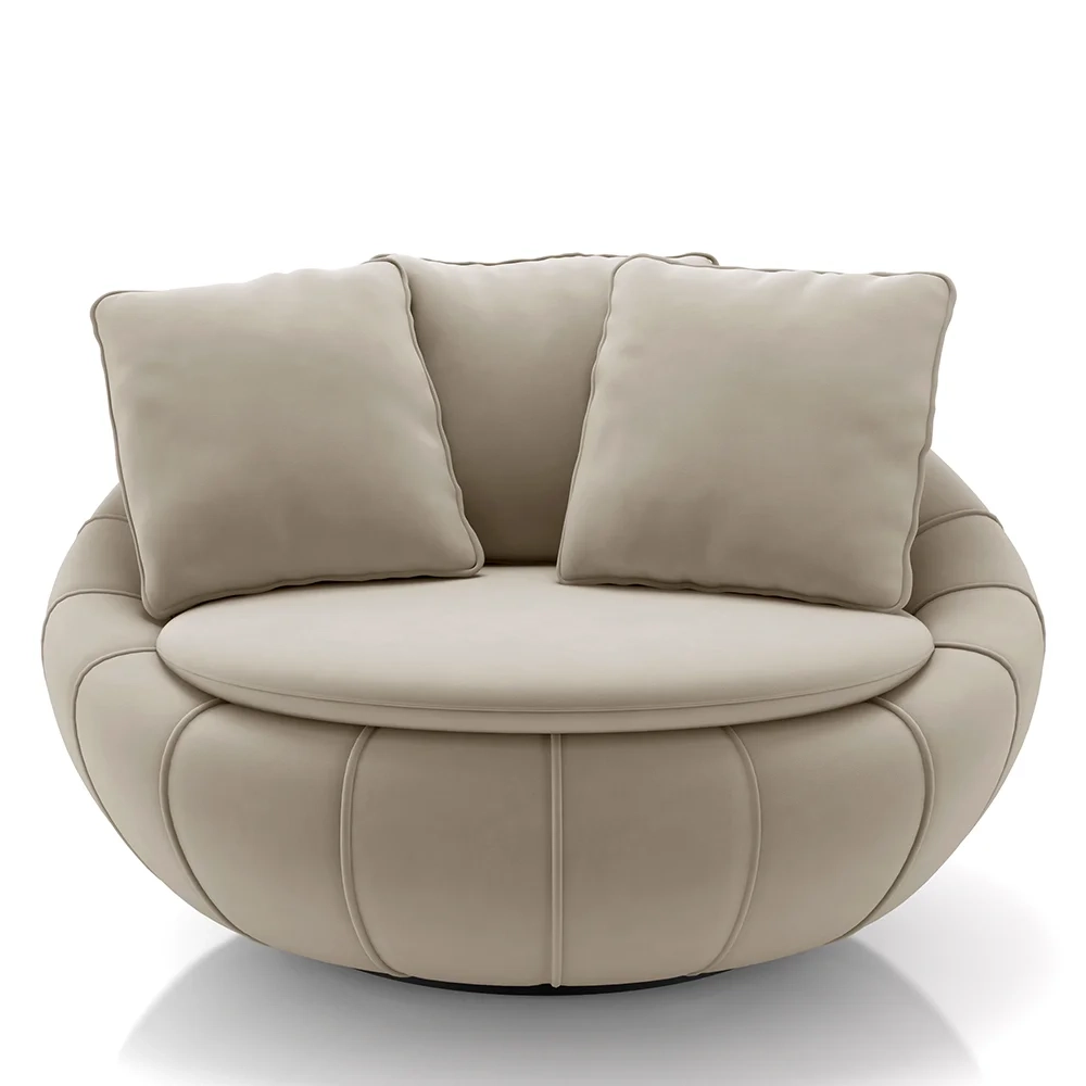 Poltrona Decorativa Redonda Giratória com Almofadas Saphire Z32 Veludo Bege - Mpozenato