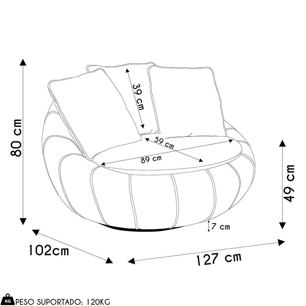 Poltrona Decorativa Redonda Giratória com Almofadas Saphire Z32 Veludo Bege - Mpozenato